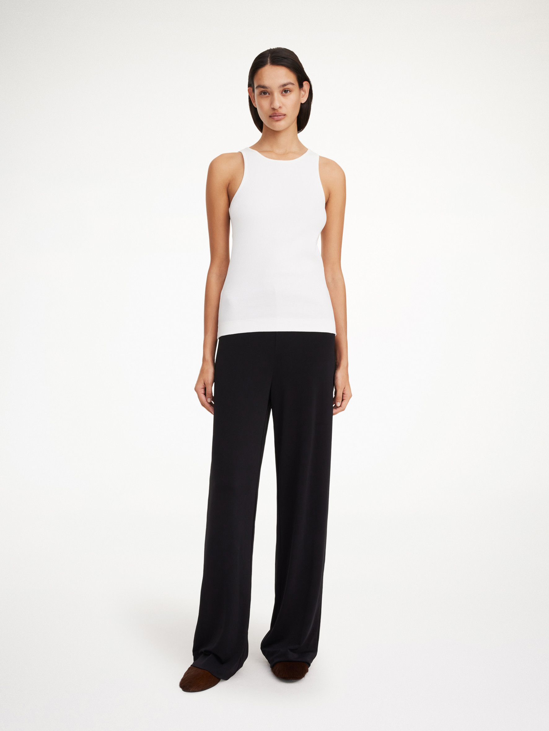 Buy Xpose Women Peach Ribbed Wide Leg High Rise Trouser online