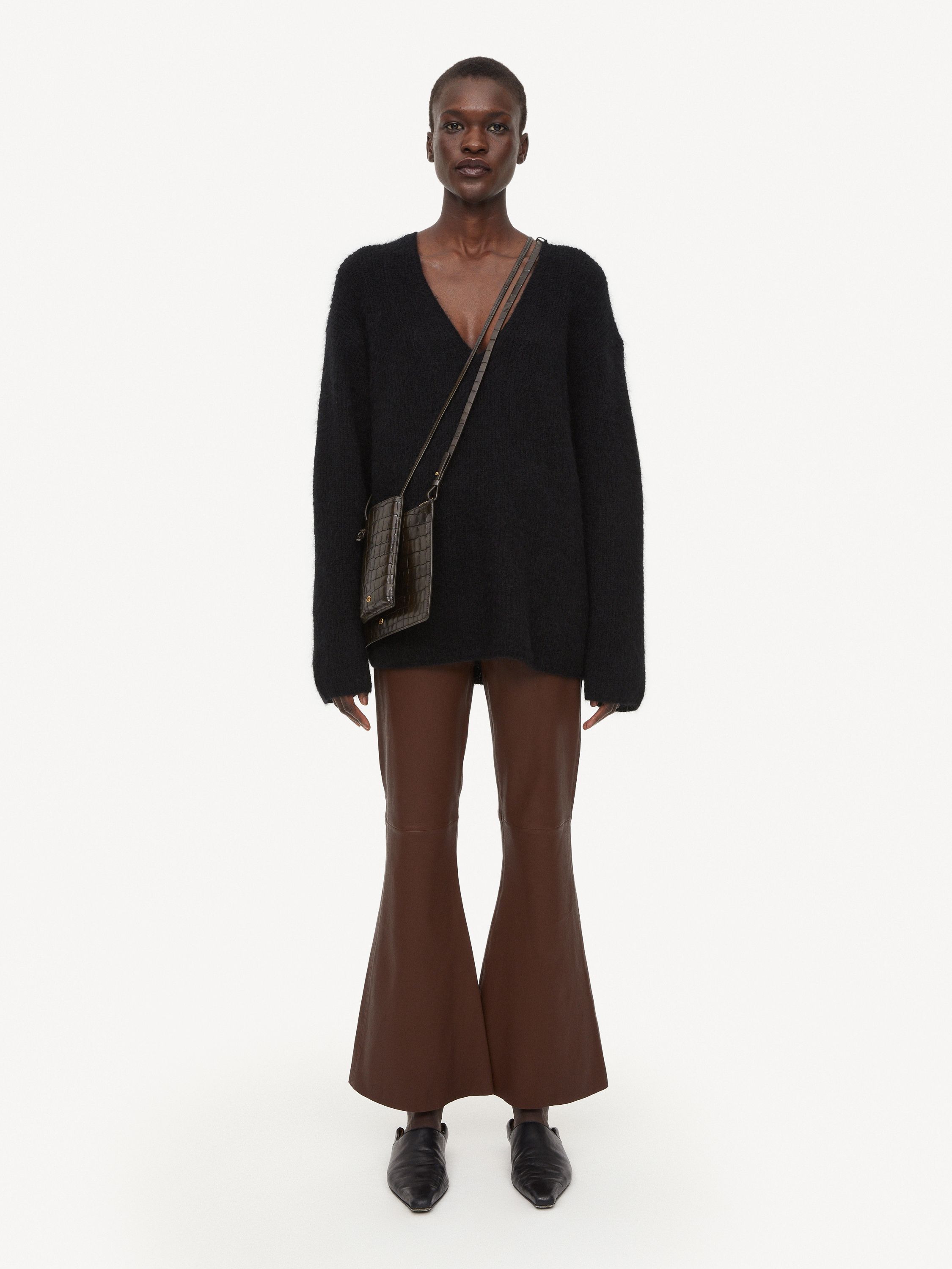 By Malene Birger Evyline Cropped Leather Trousers In Chestnut