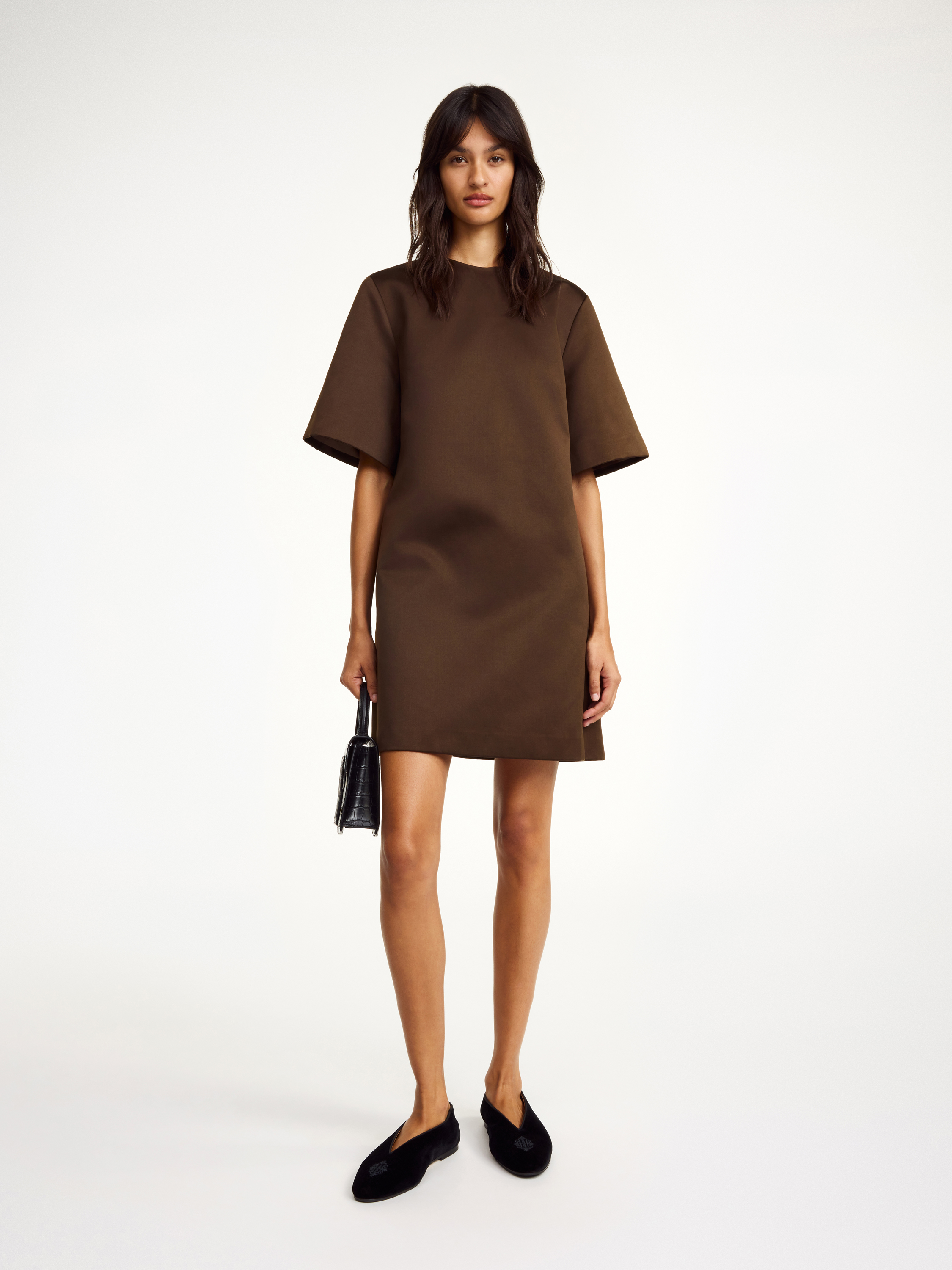 Shop By Malene Birger Harperz Mini Dress In Dark Mahogany