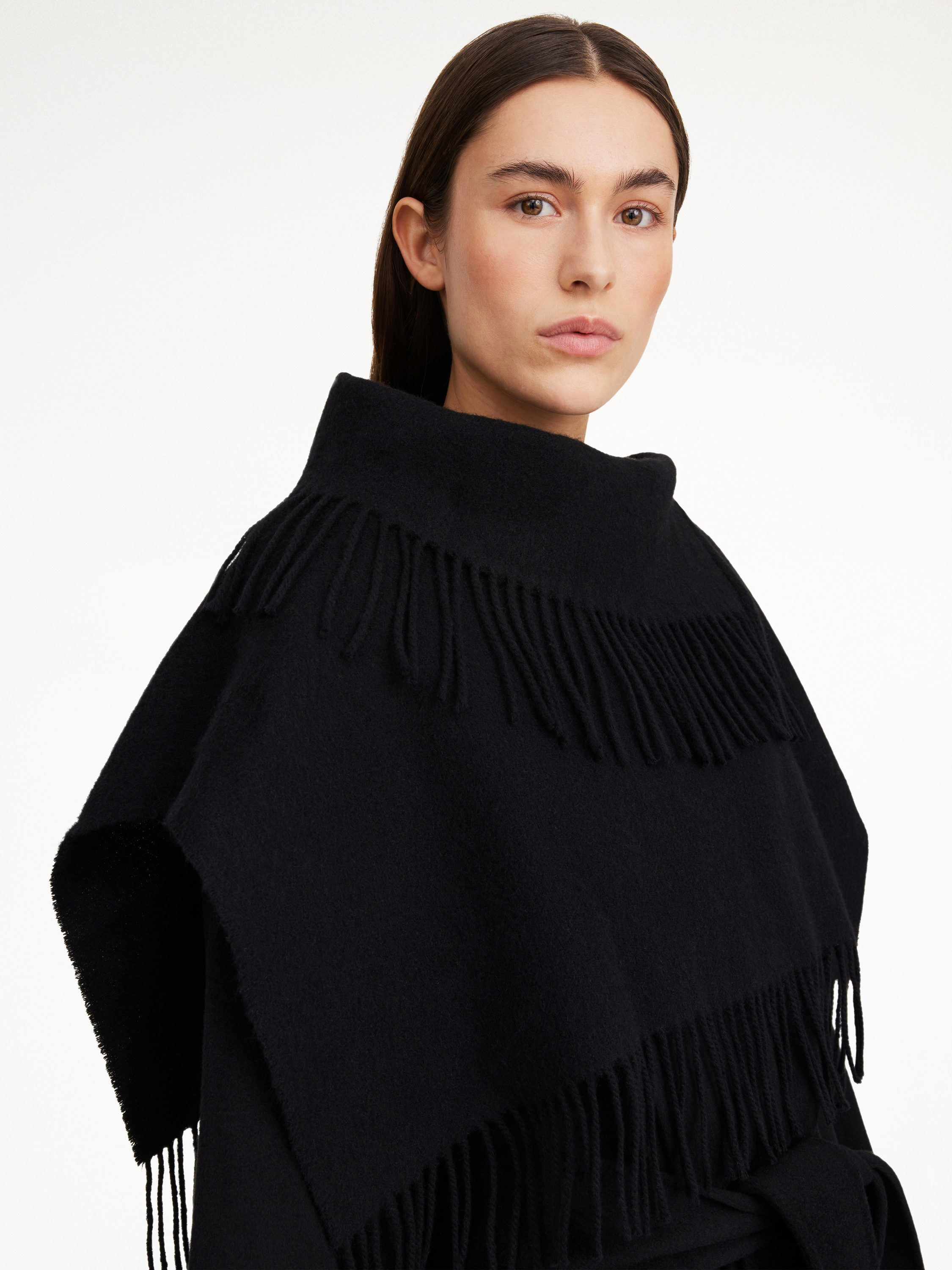 Shop By Malene Birger Turtla Wool Fringe Bib In Black