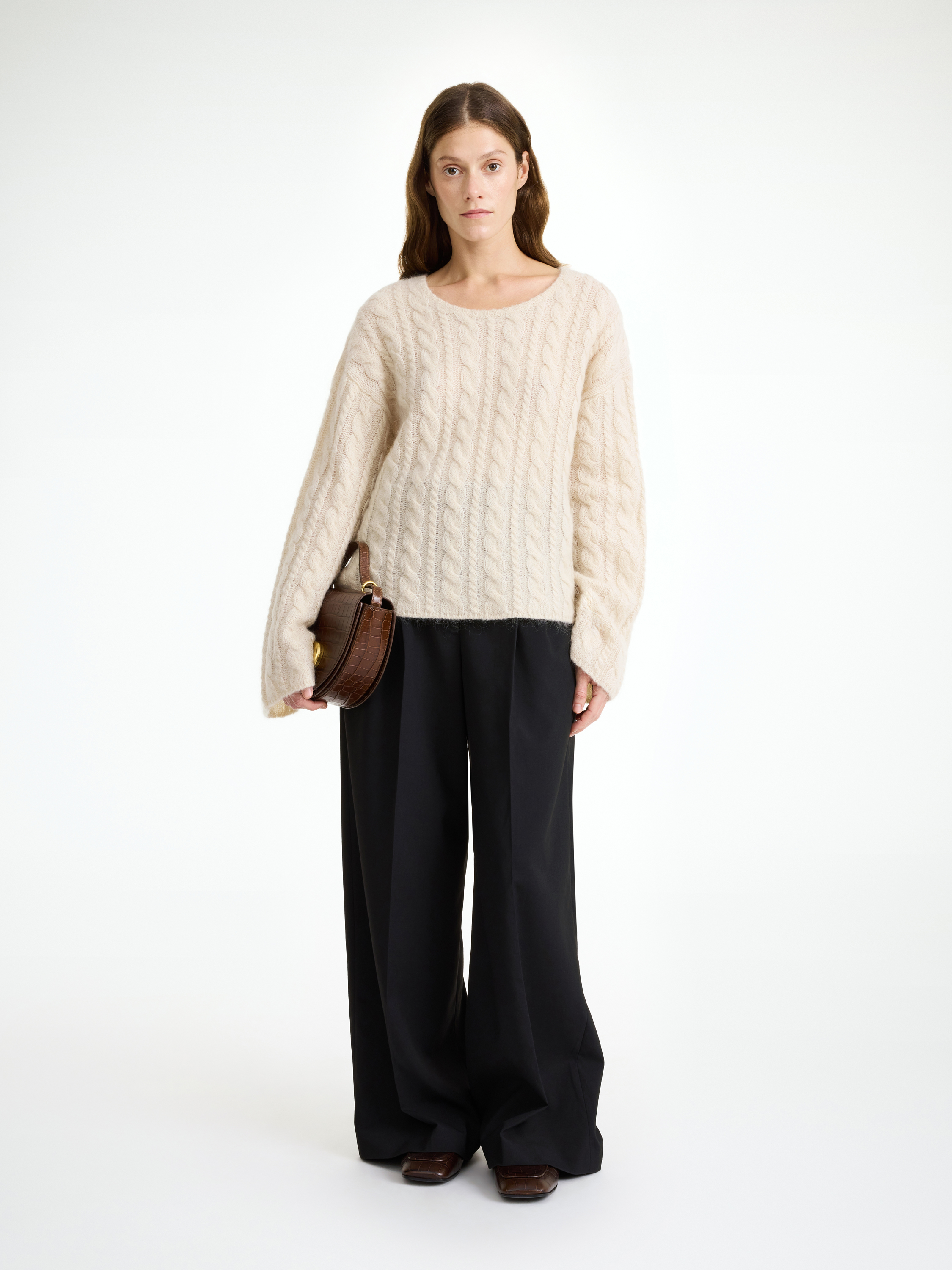 By Malene Birger Cierra Cable-knit Sweater In Oyster Gray