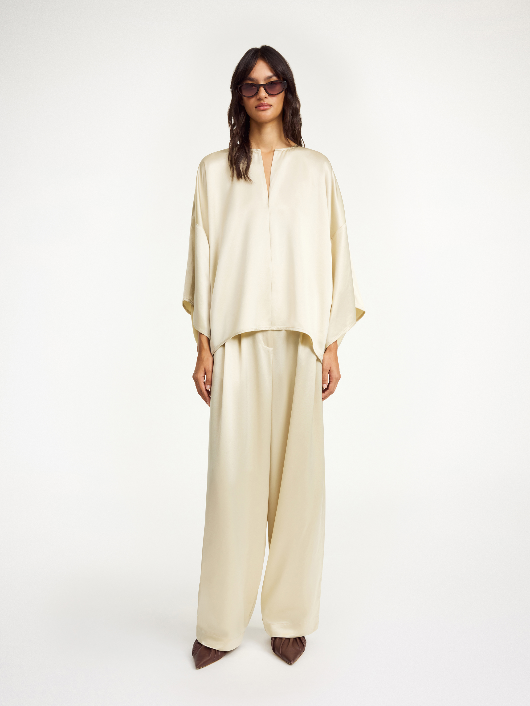 Shop By Malene Birger Piscali Wide-leg Trousers In Oyster Gray