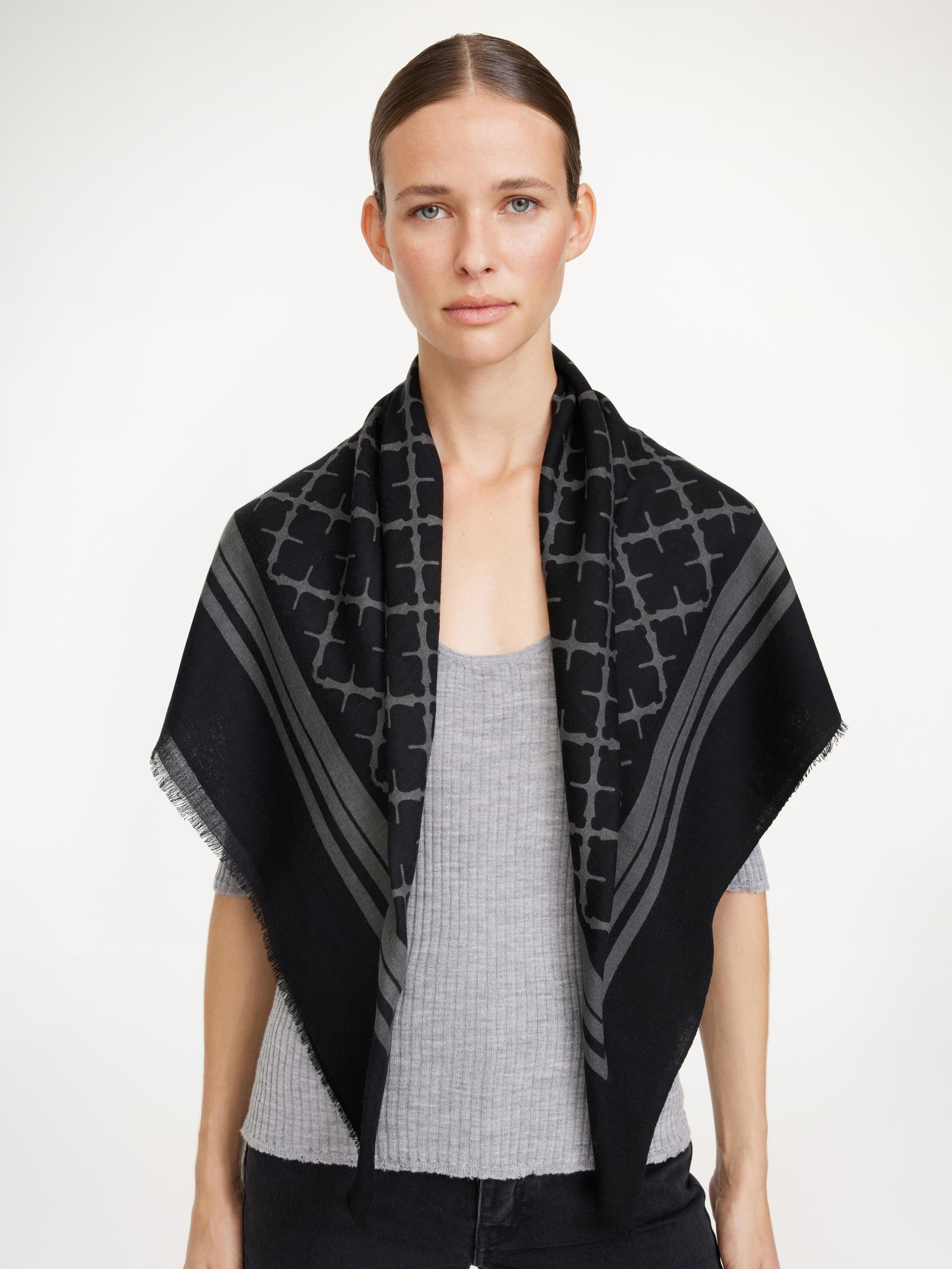 Shop By Malene Birger Cornelis Wool Scarf In Charcoal