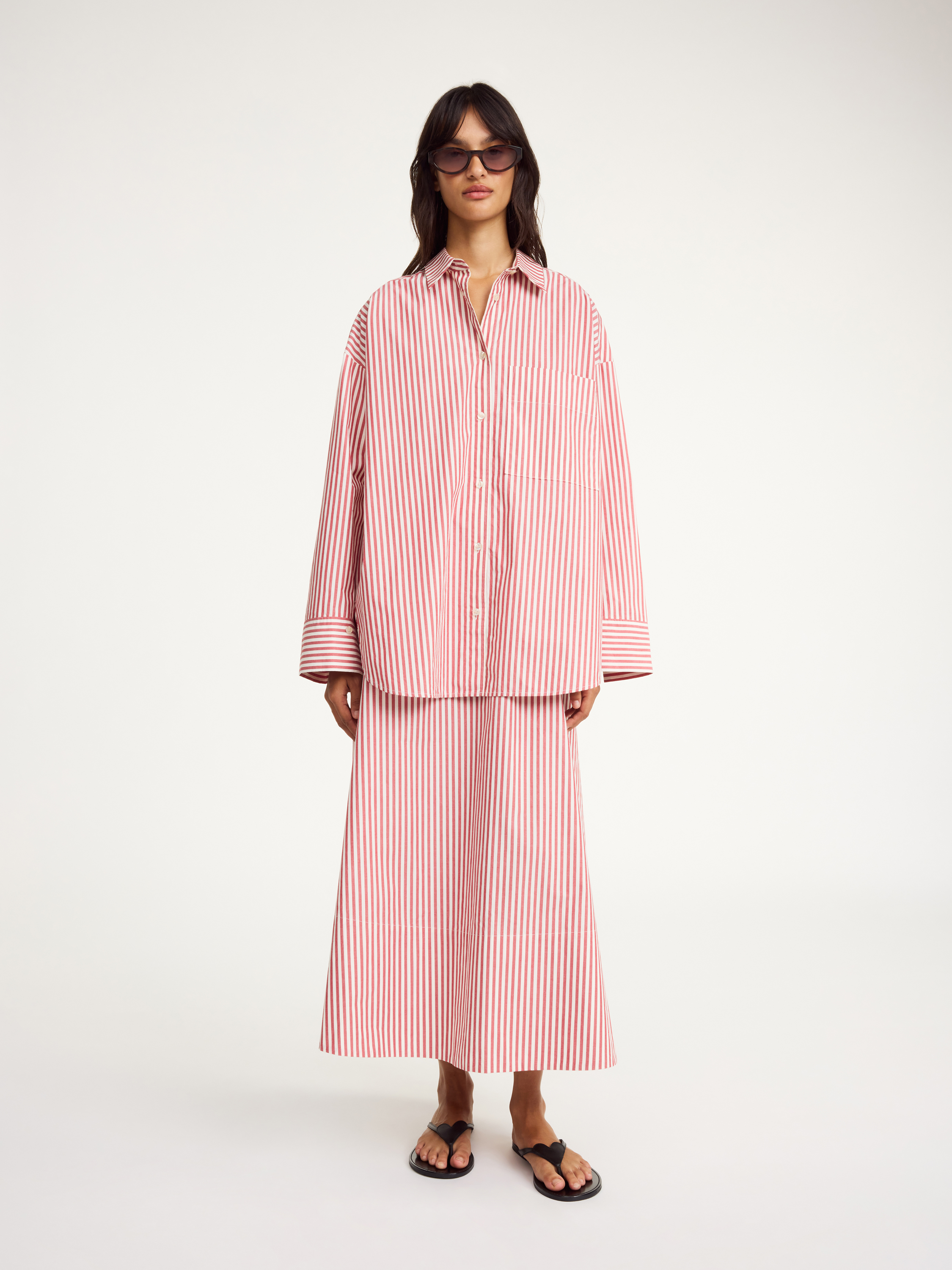 Shop By Malene Birger Derris Organic Cotton Shirt In Red White Stripes