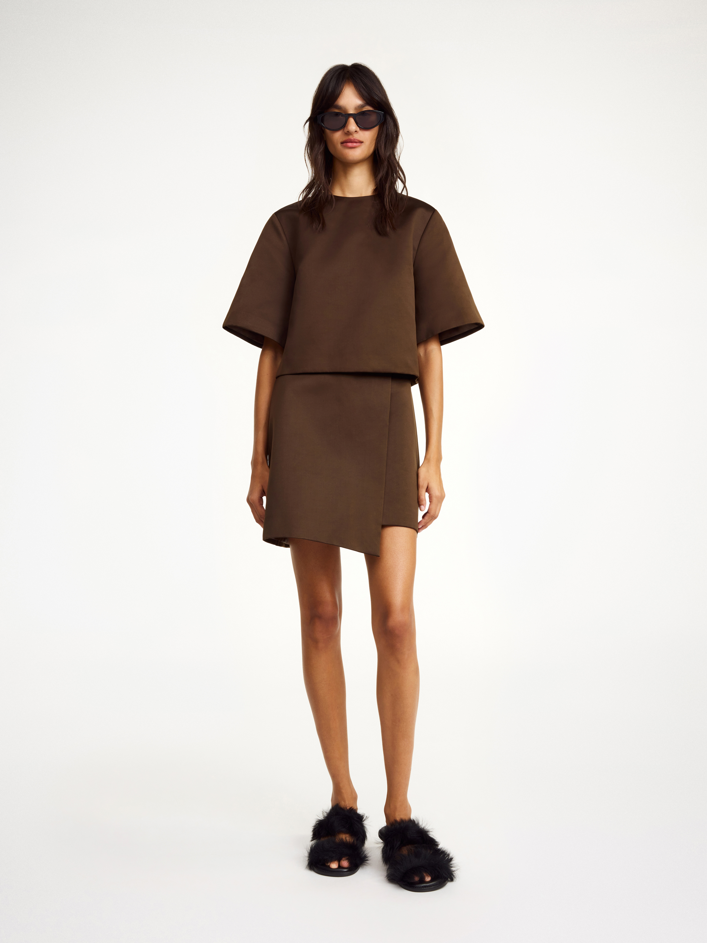 Shop By Malene Birger Raye Mini Skirt In Dark Mahogany