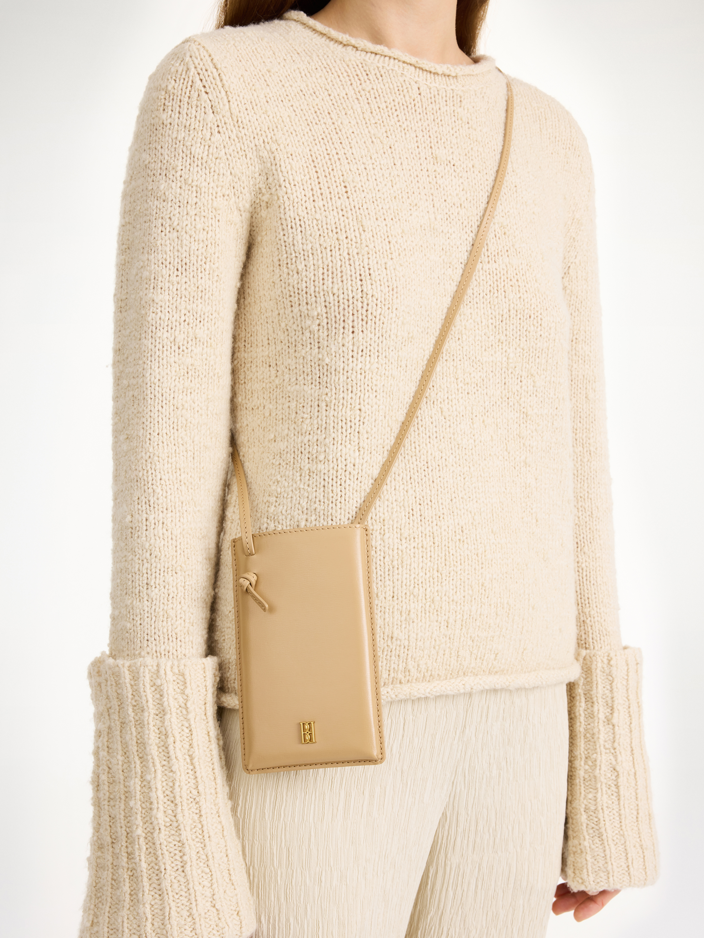 Shop By Malene Birger Aya Phone Leather Pouch In Sand