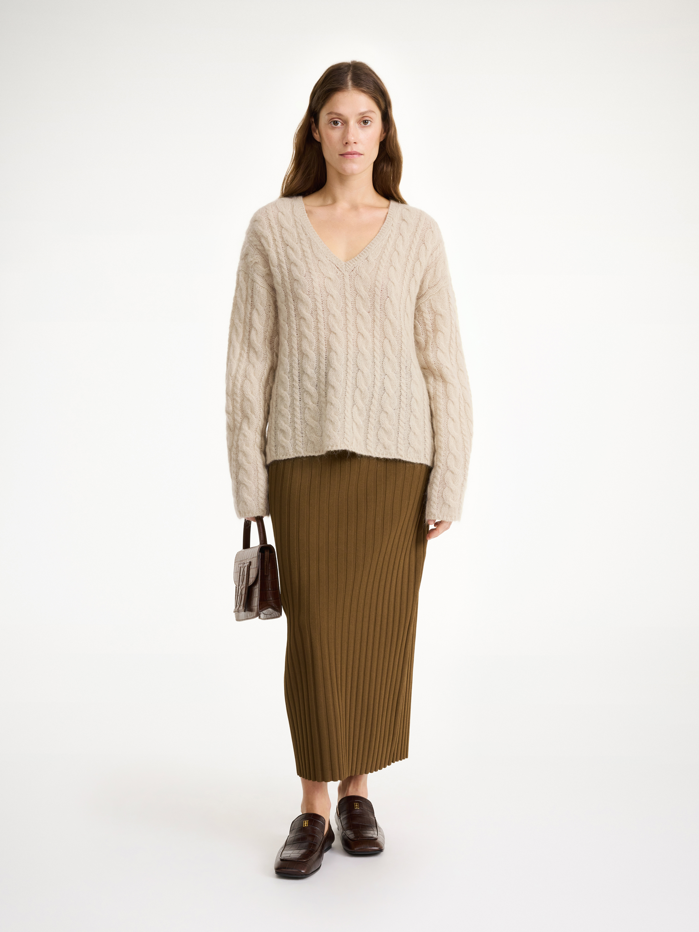 By Malene Birger Cimone Cable-knit Sweater In Oyster Gray