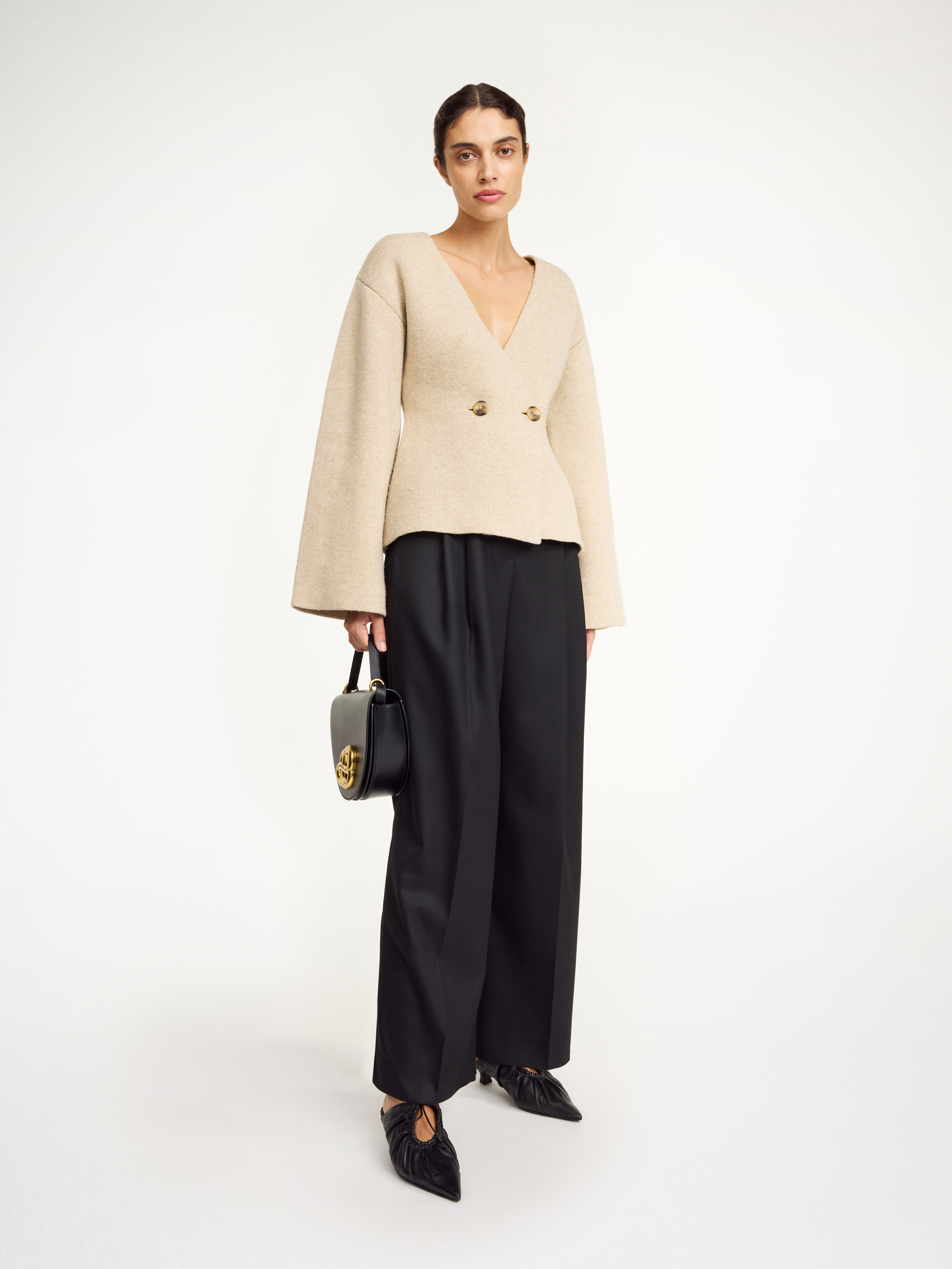 By Malene Birger Tinley Wool Cardigan In Twill Beige